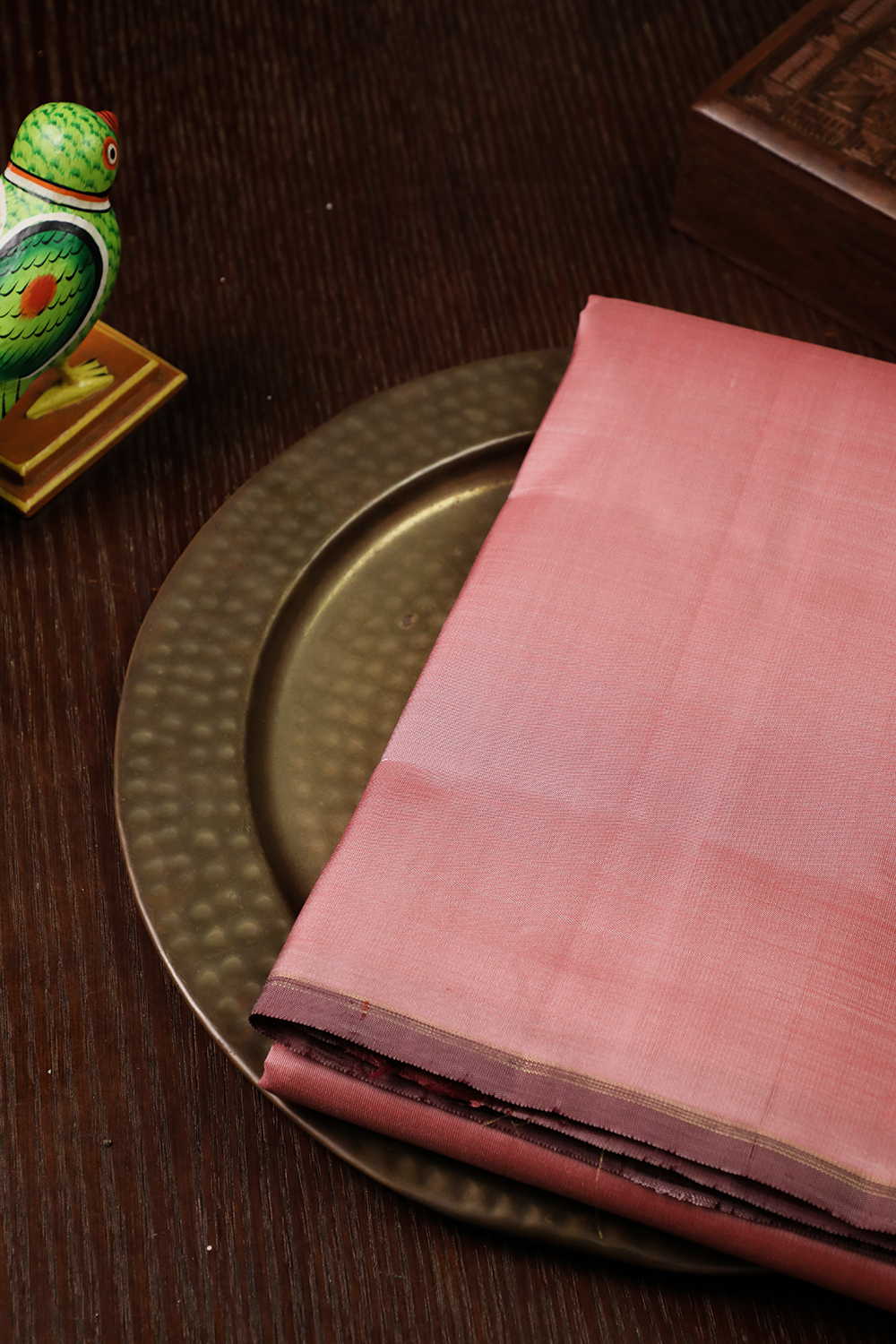 Plain Peach Kanchipuram Silk saree