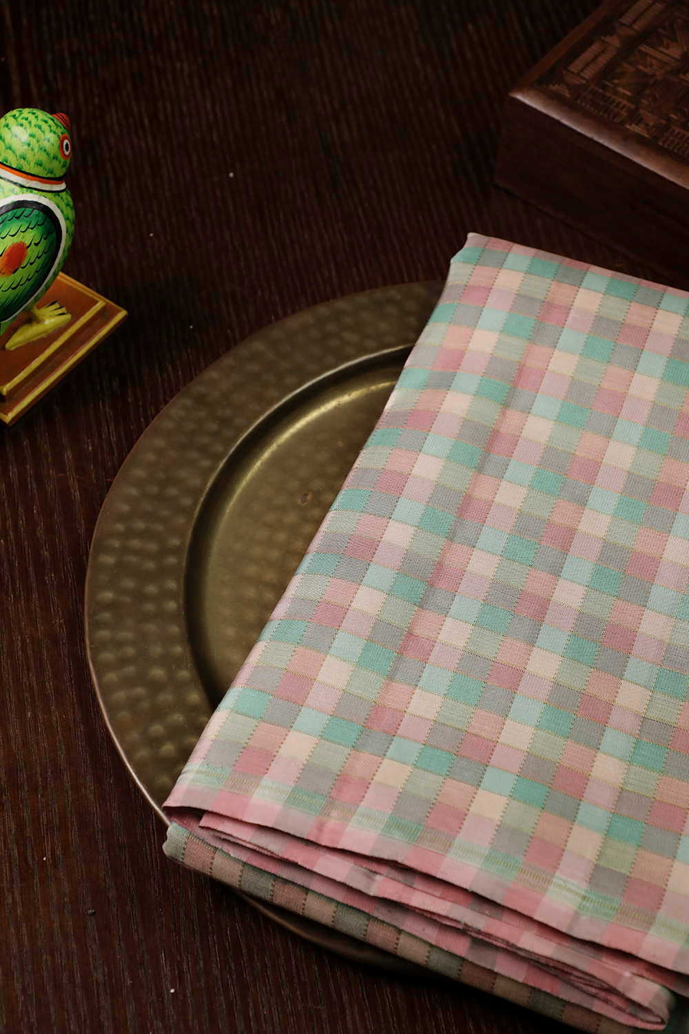 Pastel Shades Zari Checks Kanchipuram Silk saree