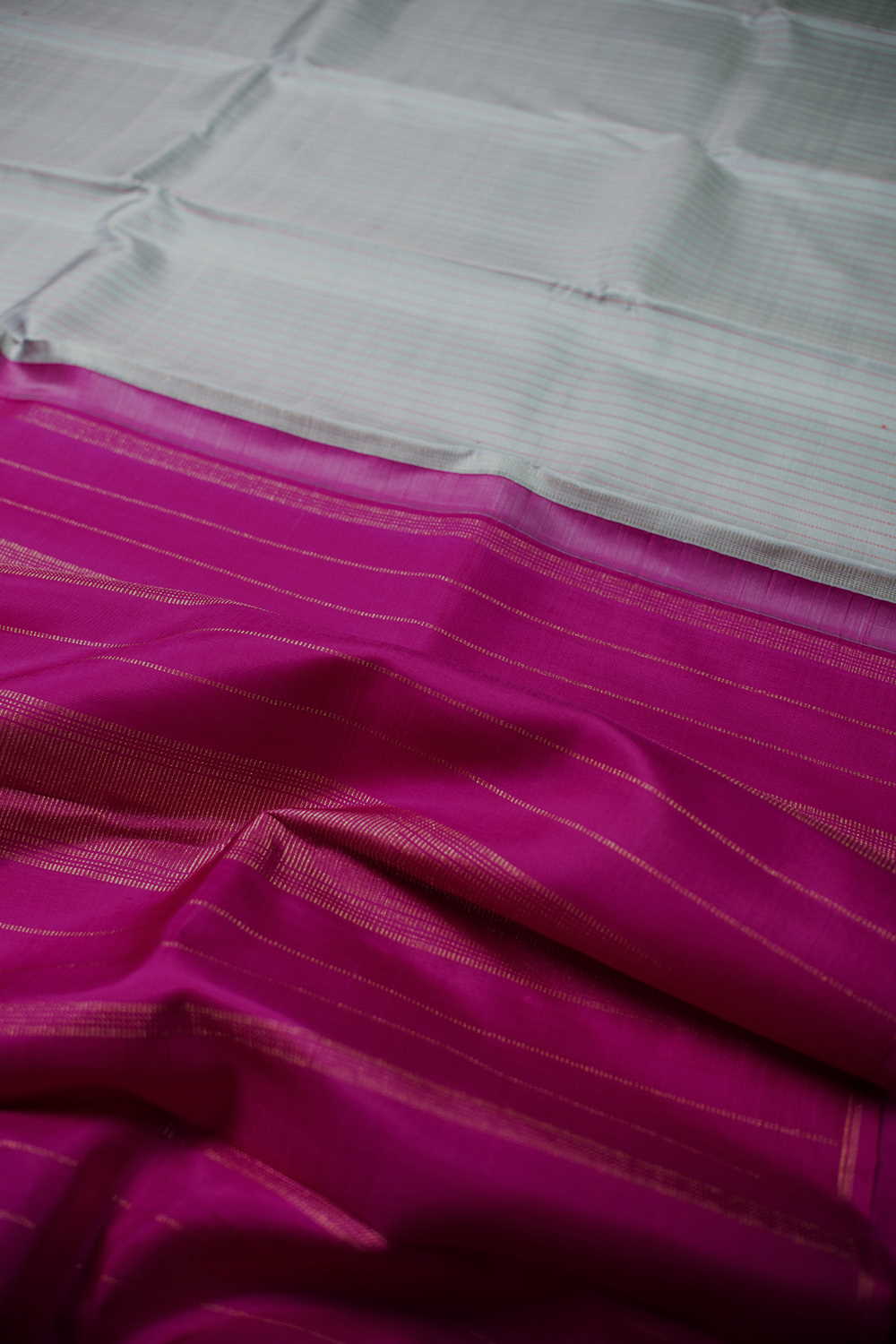 Stripes on Light Grey Kanchipuram Silk saree - Image 3