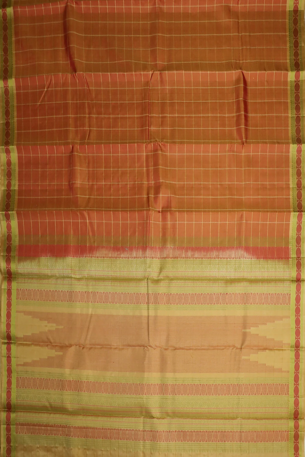 Checkered on Orange Kanchipuram Silk saree - Image 2