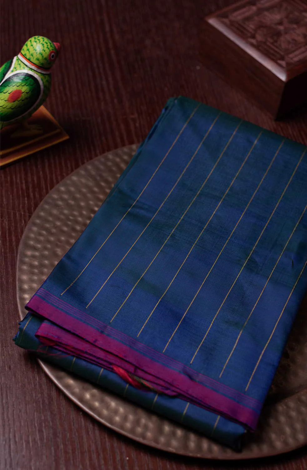 Vertical Stripe on Blue Kanchipuram Silk saree