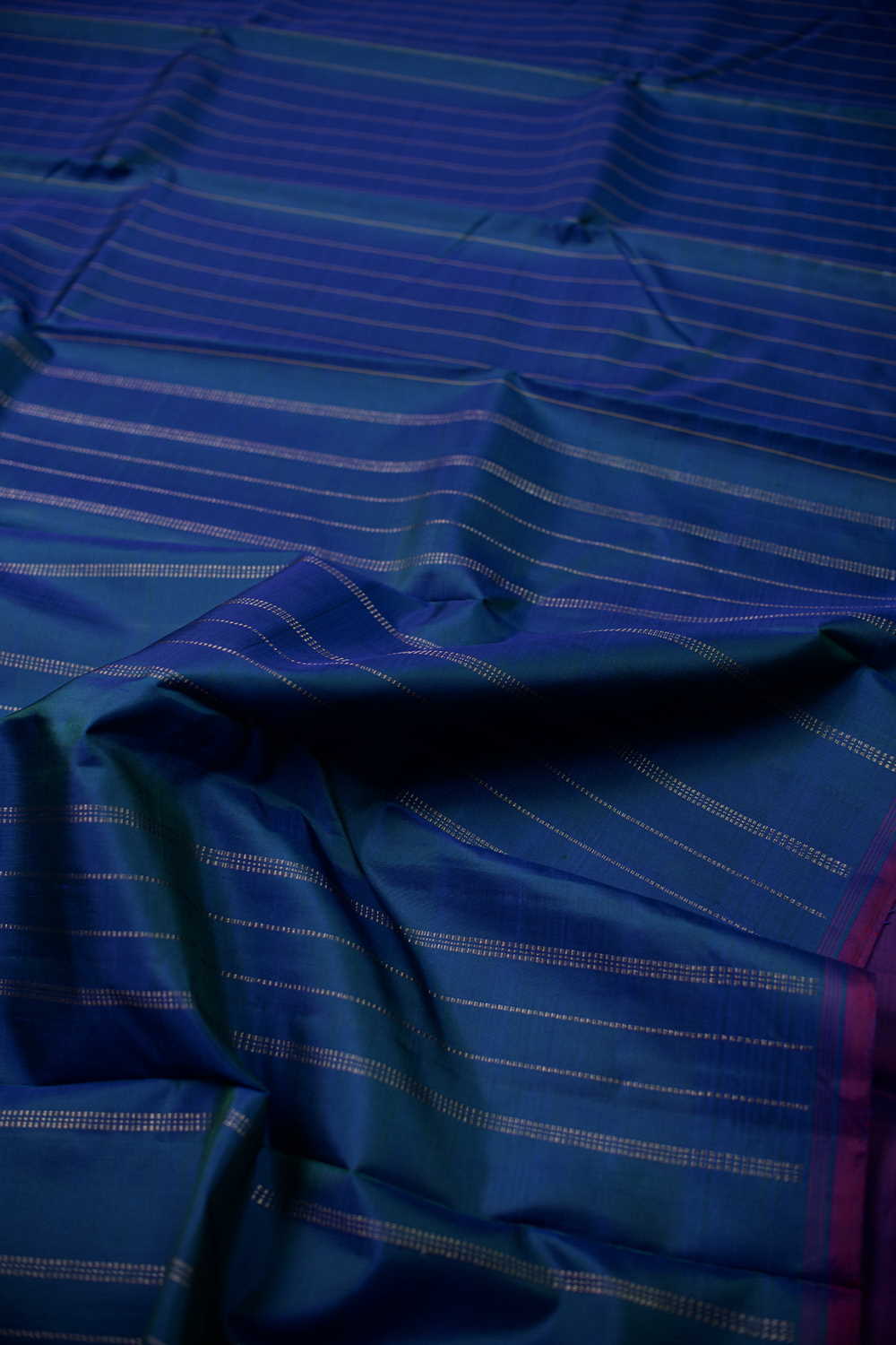 Vertical Stripe on Blue Kanchipuram Silk saree - Image 3