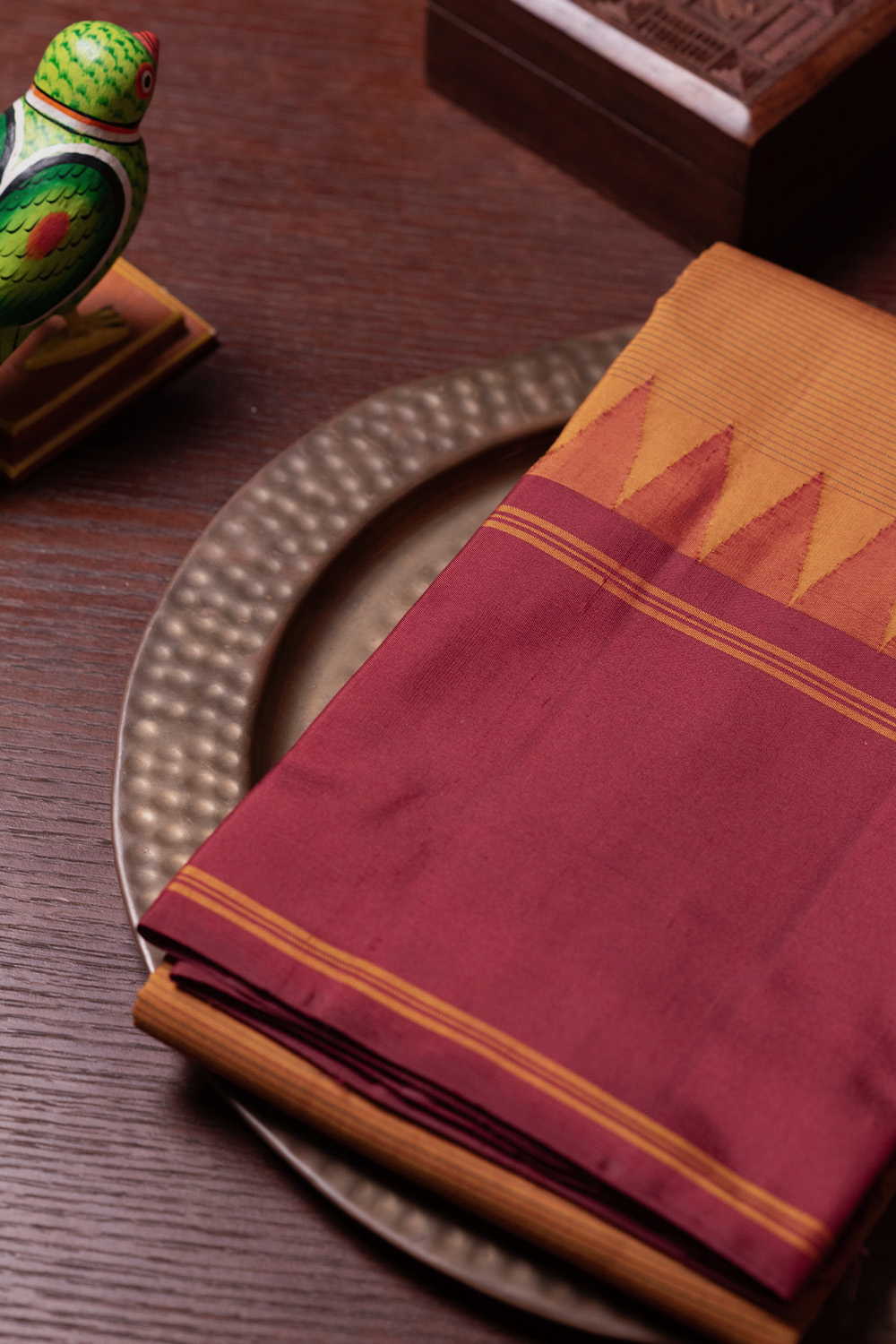 Traditional Yellow - Maroon Border Kanchipuram Silk saree