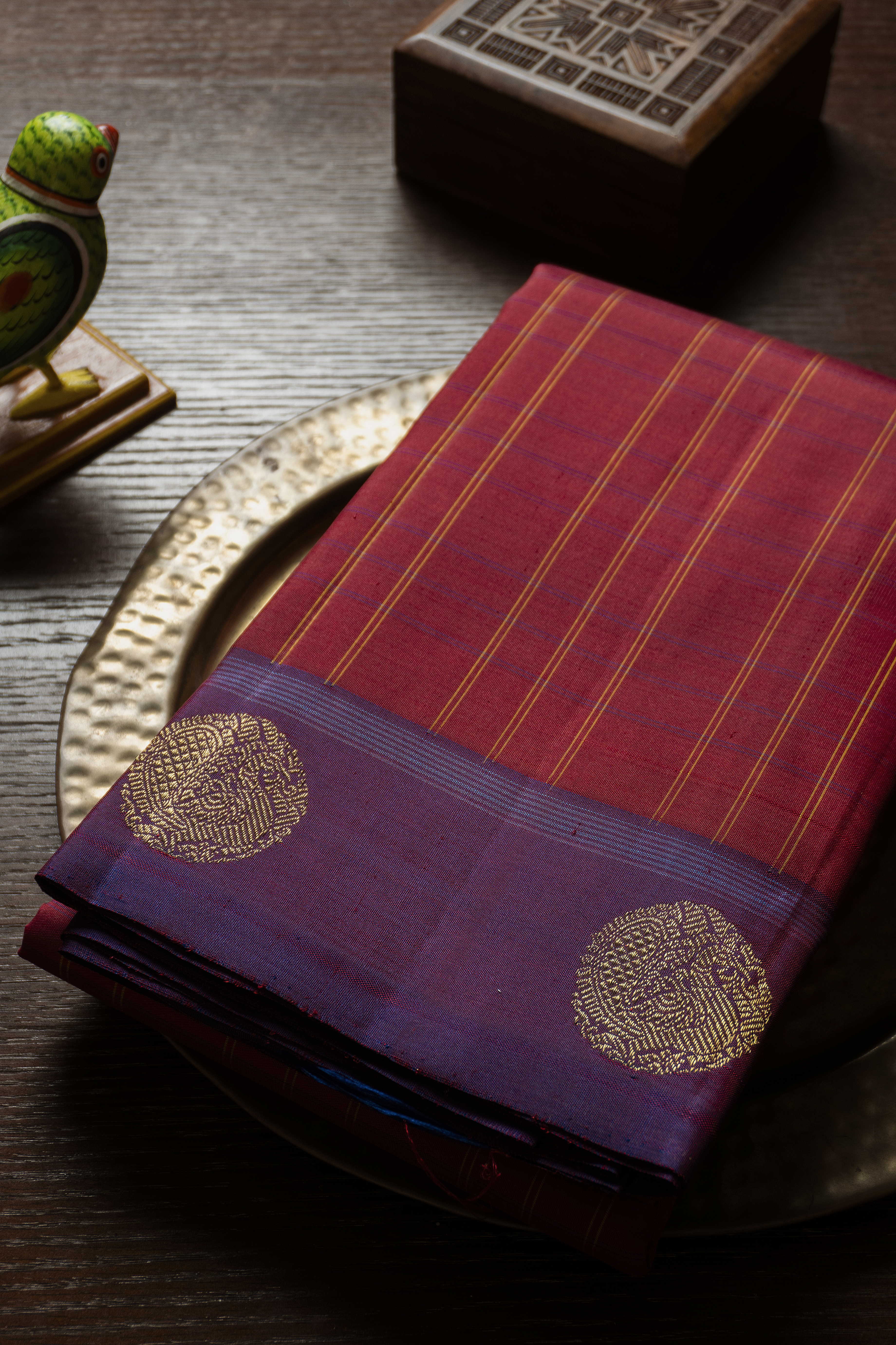 Red with Purple Border Kanchipuram Silk saree