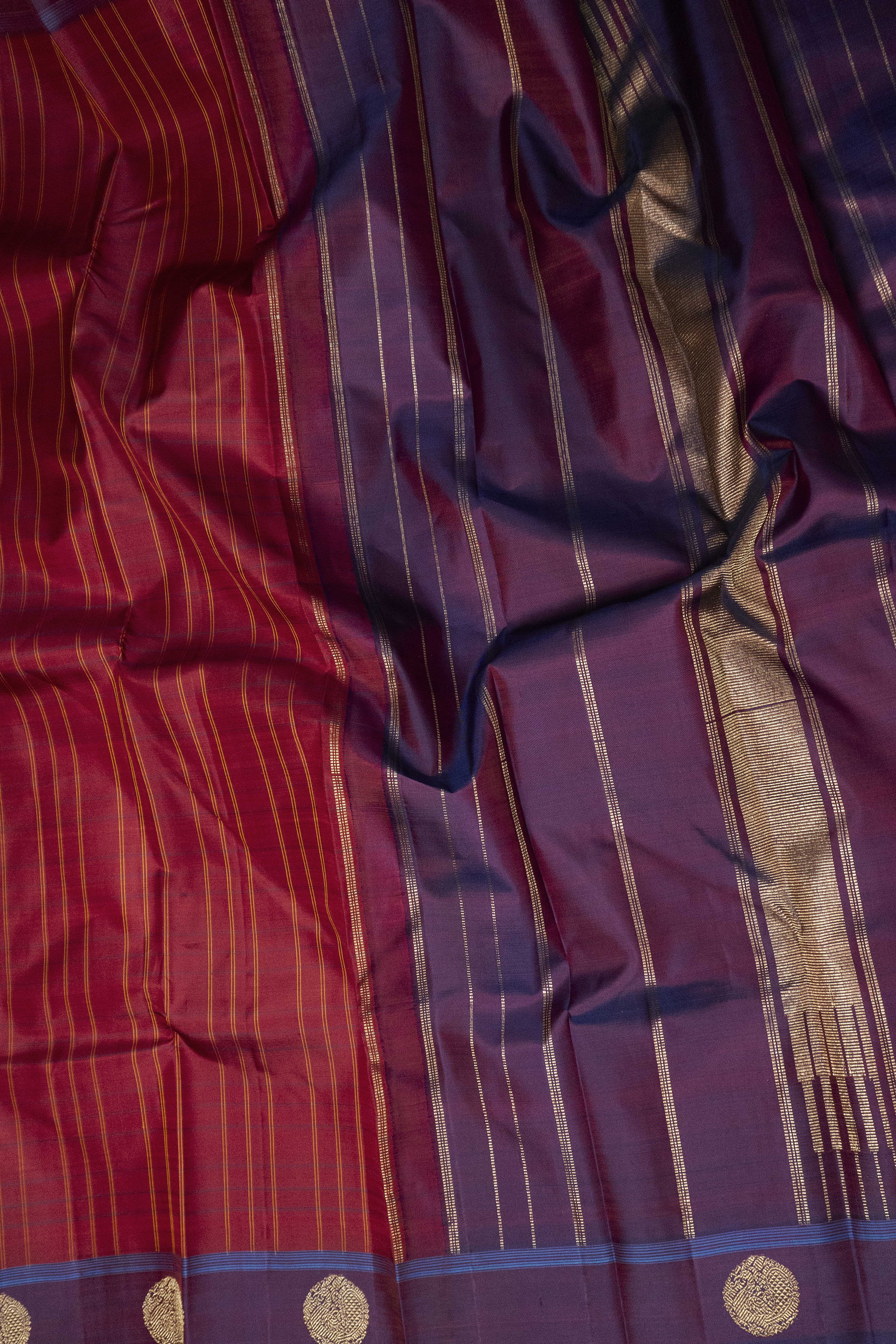 Red with Purple Border Kanchipuram Silk saree - Image 3