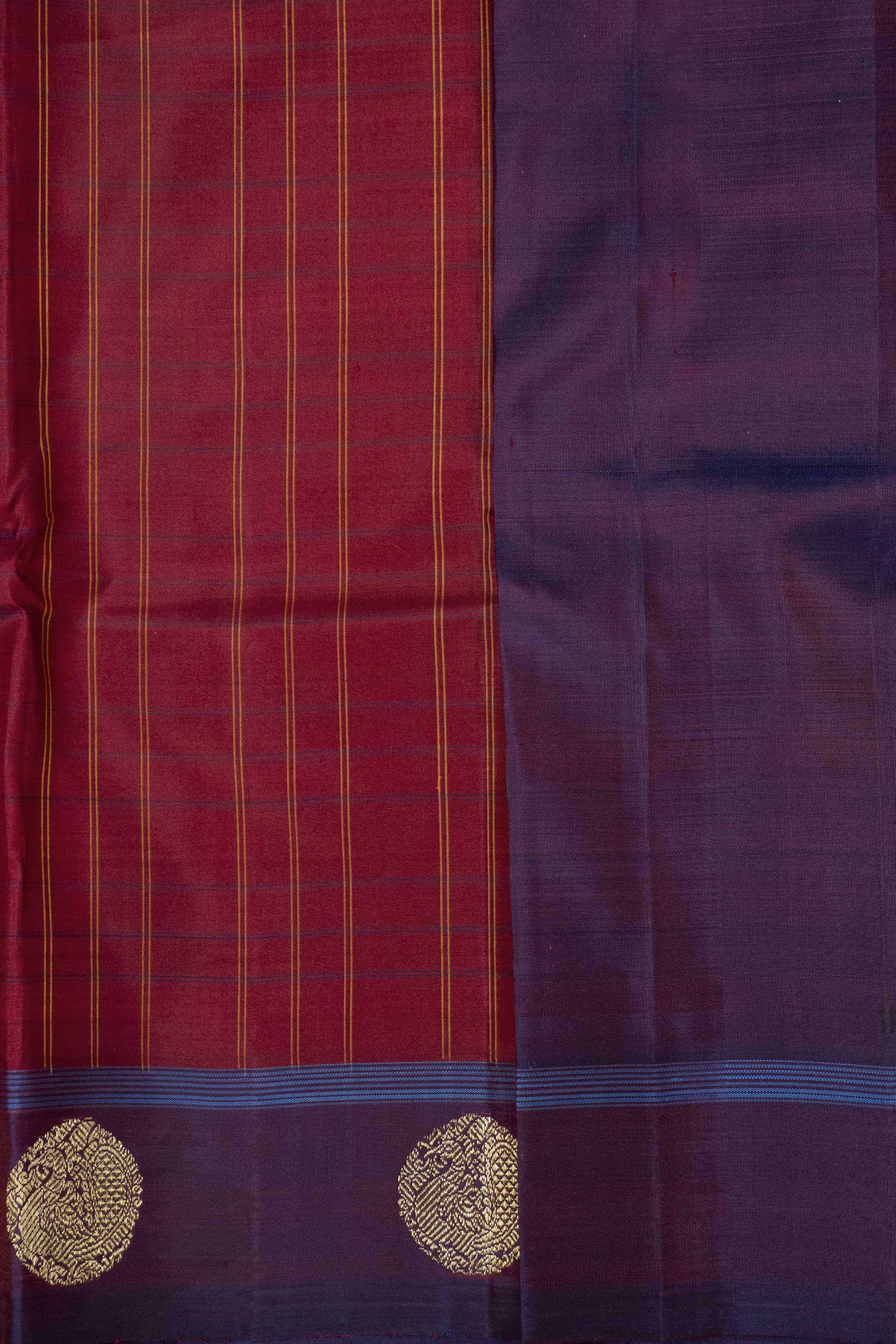 Red with Purple Border Kanchipuram Silk saree - Image 4