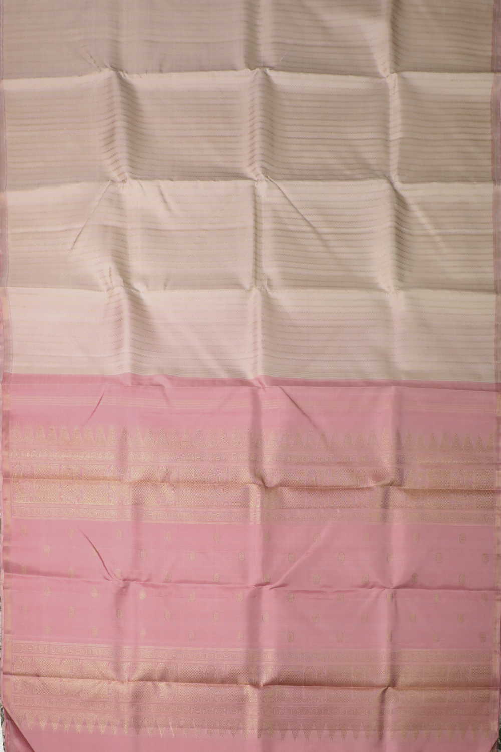 Zari Chevron Stripe - Pleasant Cream Kanchipuram Silk saree - Image 2