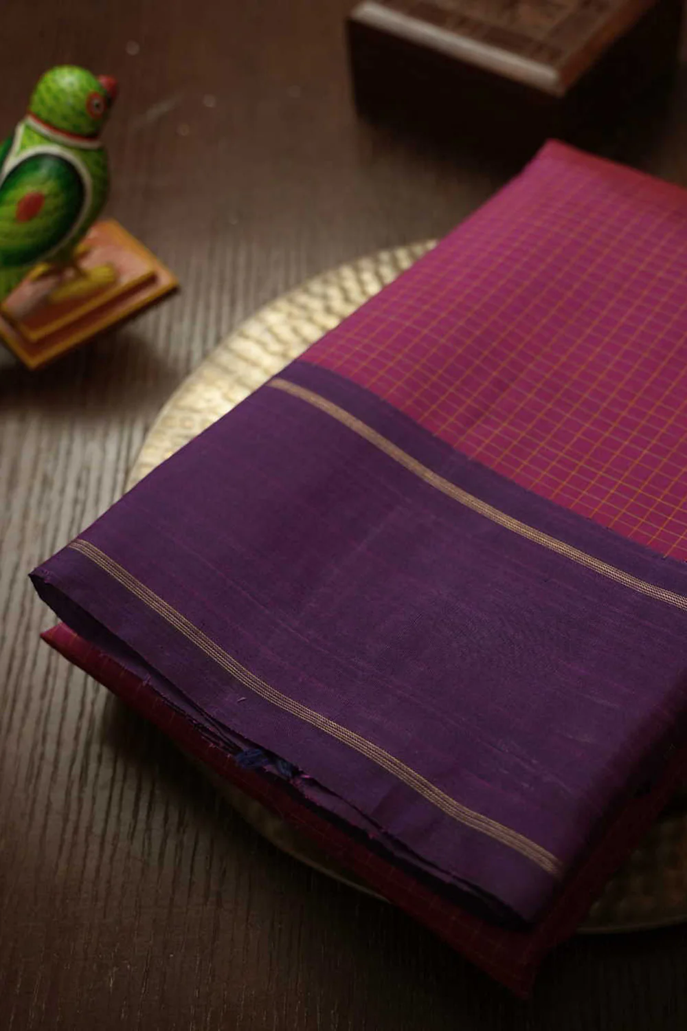 Hot Pink with Purple Border Kanchipuram Silk saree