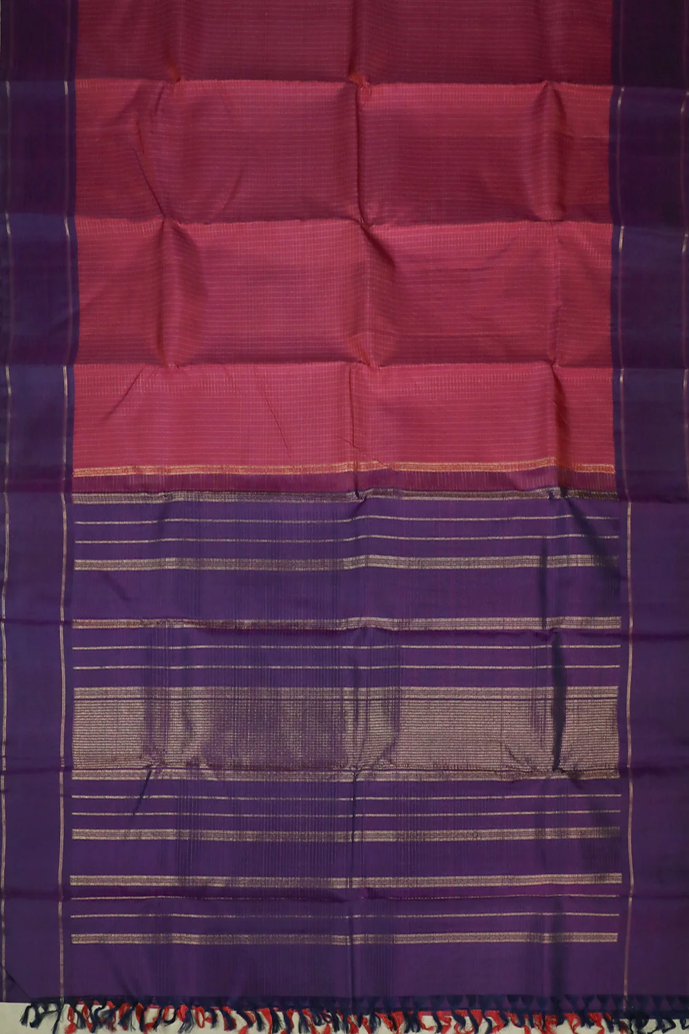Hot Pink with Purple Border Kanchipuram Silk saree - Image 2