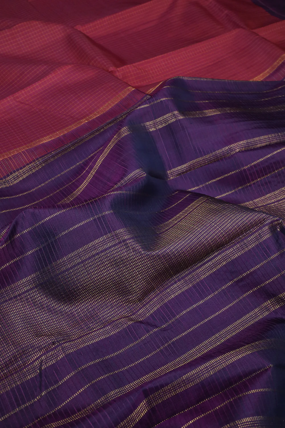Hot Pink with Purple Border Kanchipuram Silk saree - Image 3