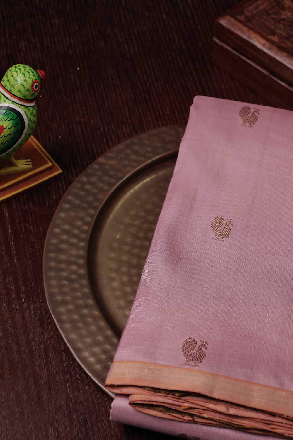 Zari Peacock Motifs on Soft Pink Kanchipuram Silk saree