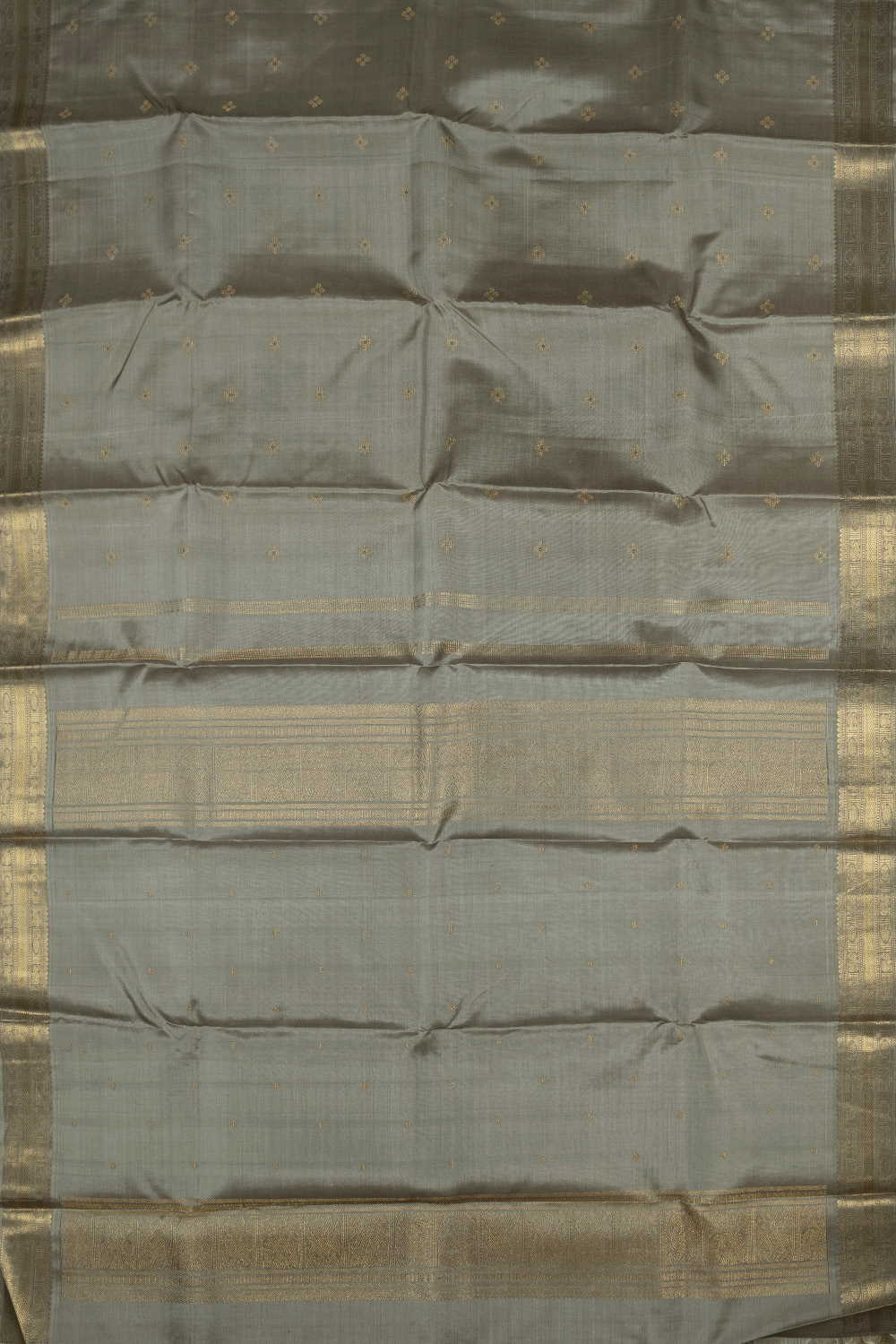 Zari Meena Butta on Grey Kanchipuram Silk saree - Image 2