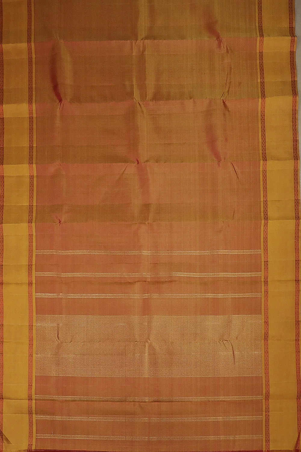 Double Shade Orange with Yellow Border Kanchipuram Silk Saree - Image 2