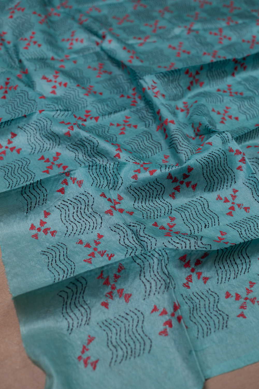 Green Kantha Silk Blouse - Image 2