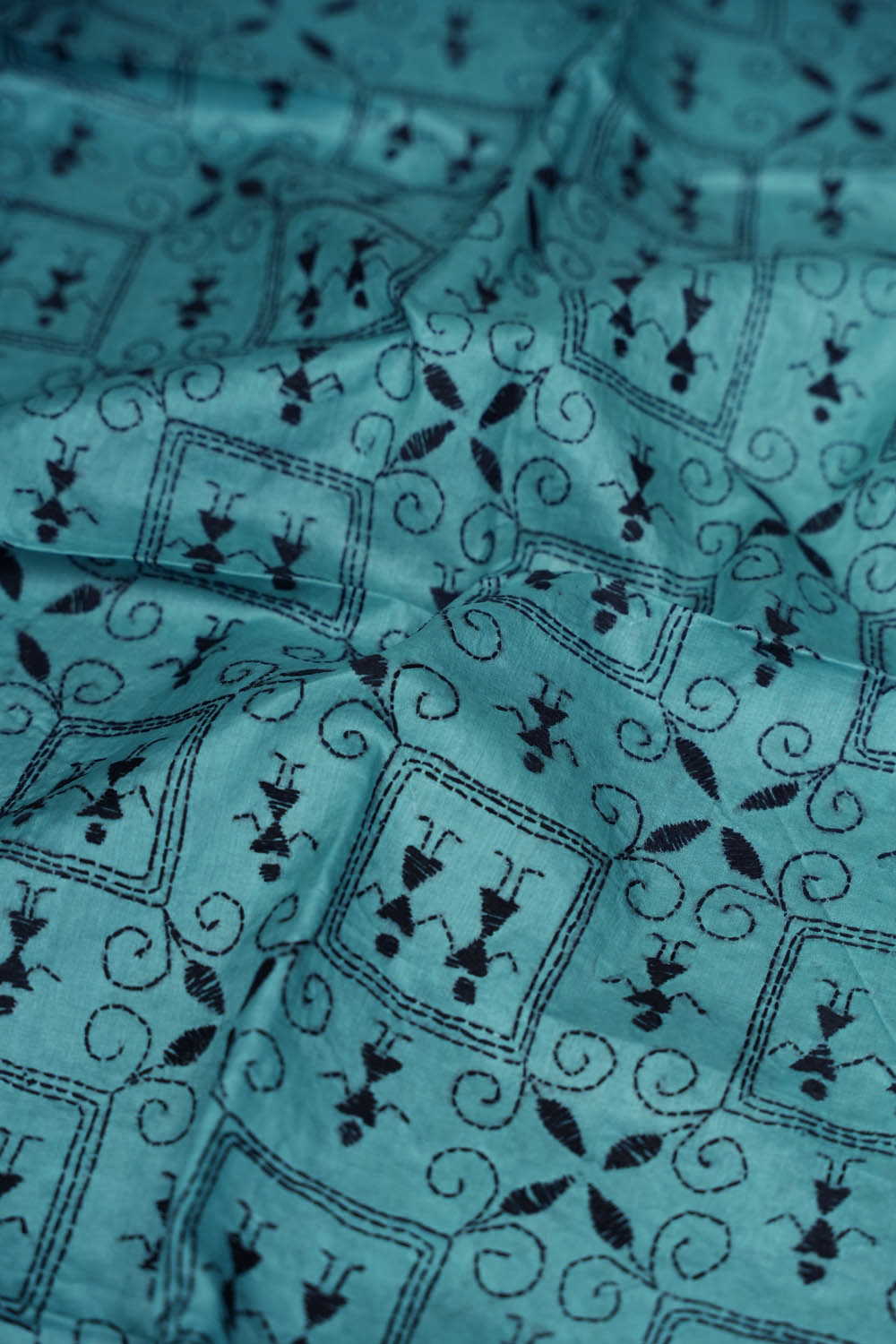 Ice Blue Kantha Silk Blouse - Image 3
