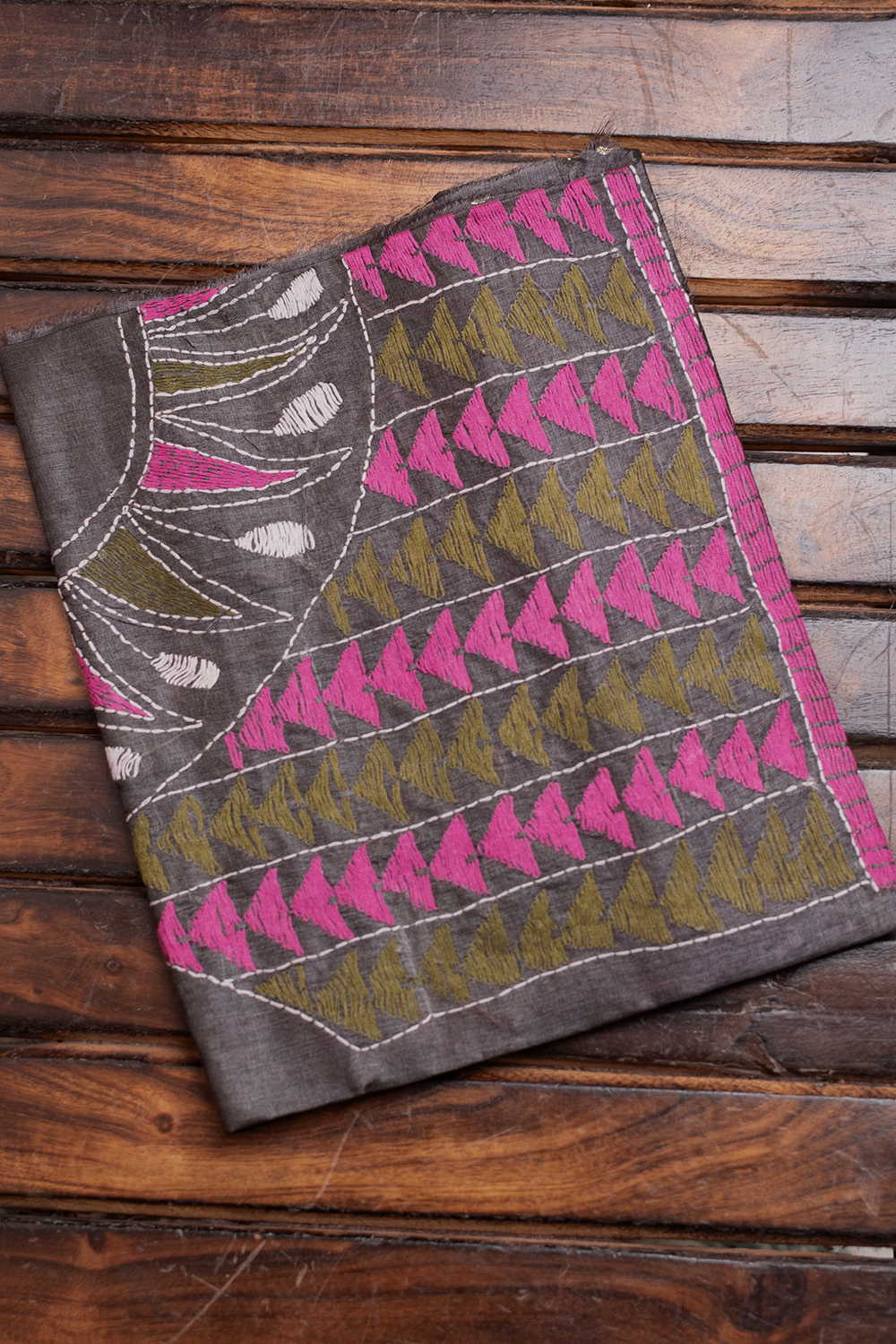 Dark Grey Kantha Silk Blouse
