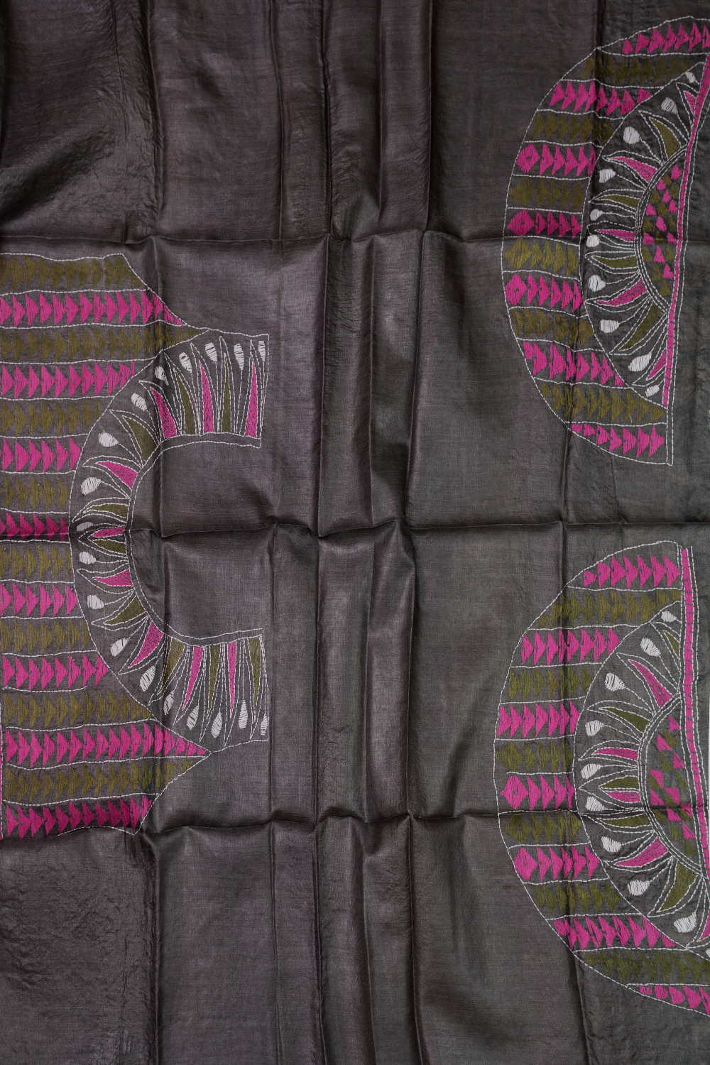 Dark Grey Kantha Silk Blouse - Image 2