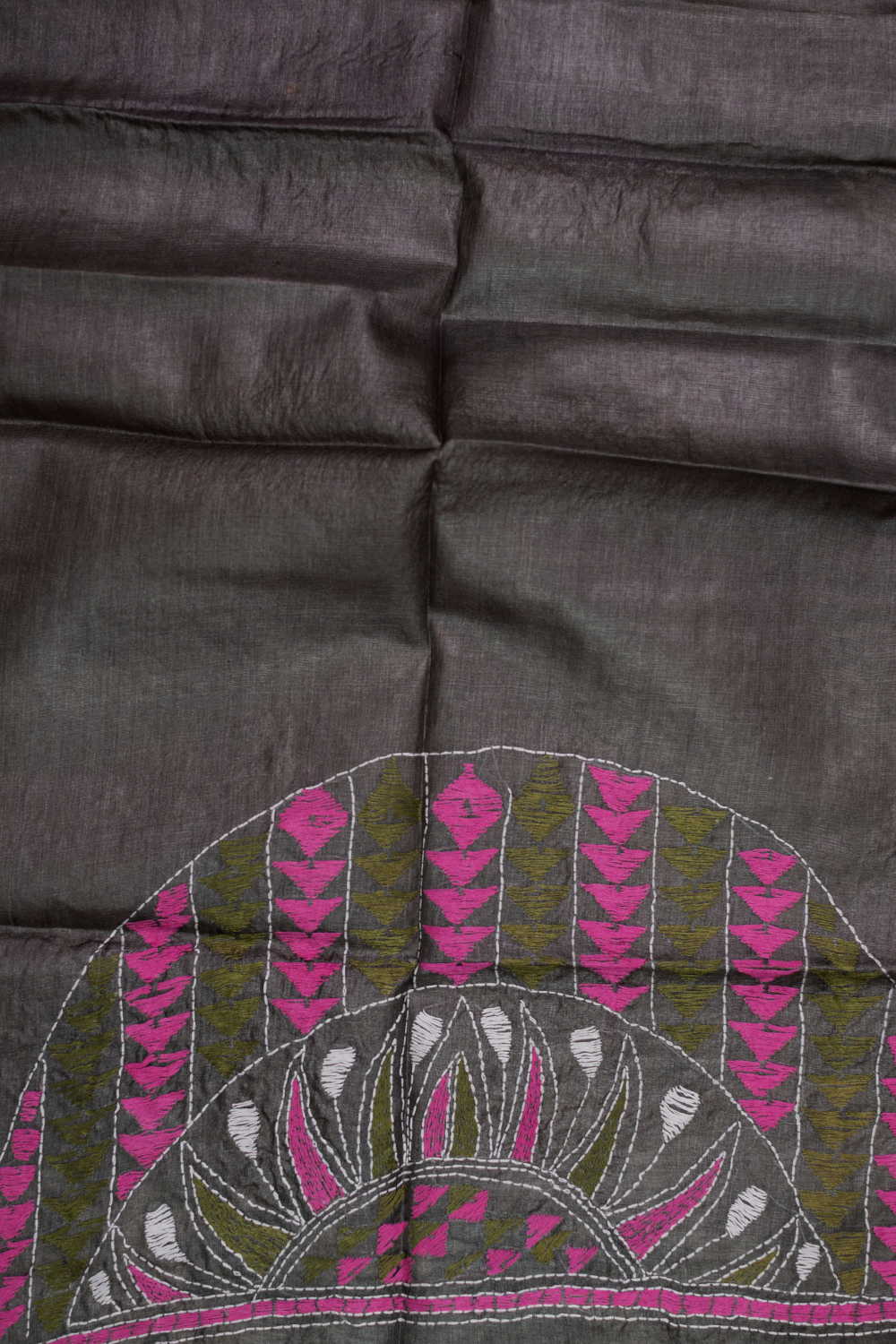 Dark Grey Kantha Silk Blouse - Image 3