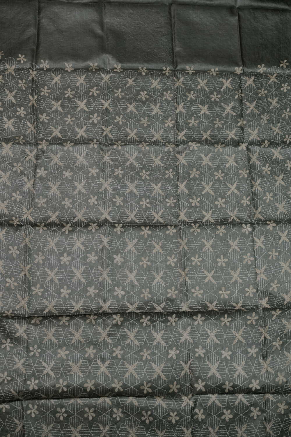 Greyish Green Kantha Silk Blouse - Image 2