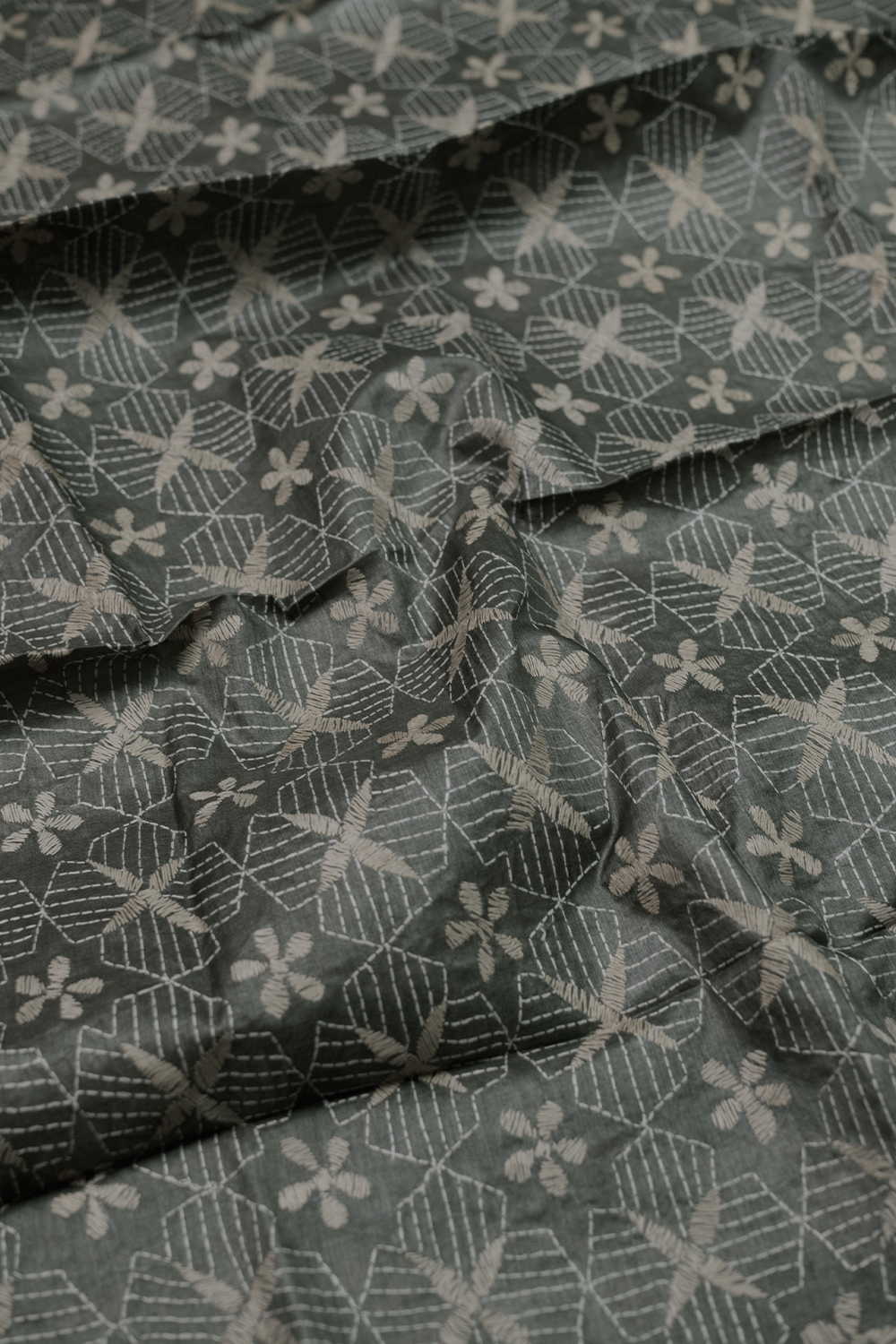 Greyish Green Kantha Silk Blouse - Image 3