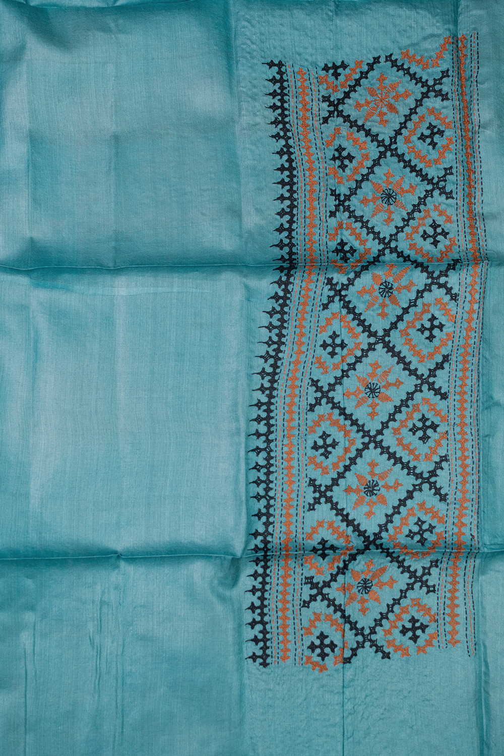 Aqua Blue Kantha Silk Blouse - Image 2
