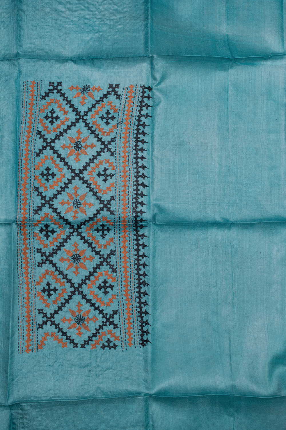 Aqua Blue Kantha Silk Blouse - Image 3