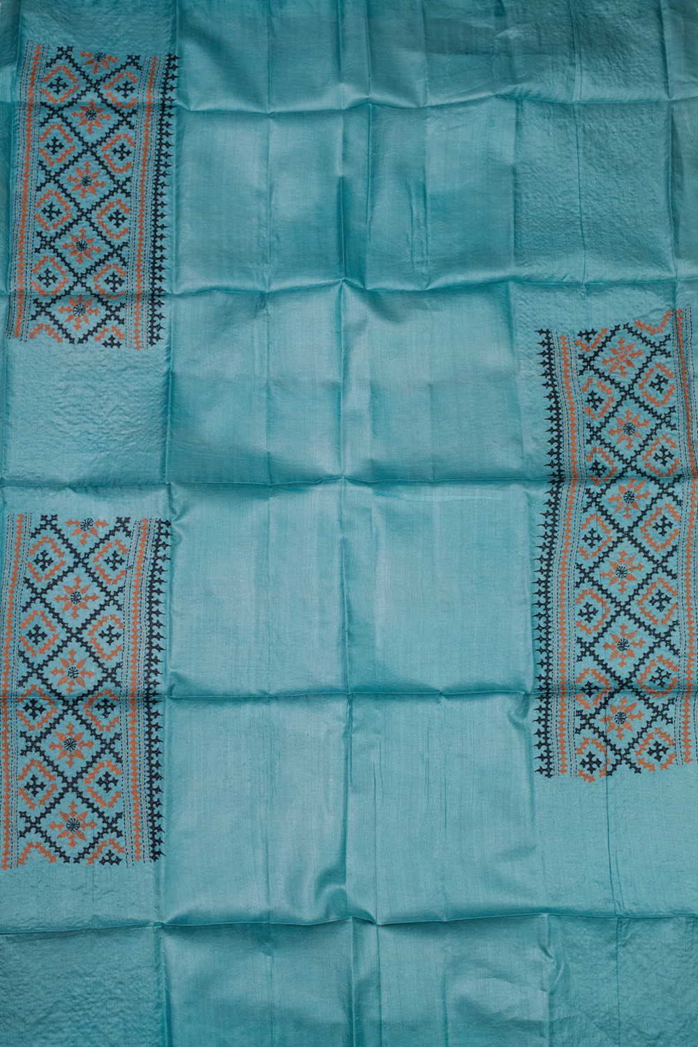Aqua Blue Kantha Silk Blouse - Image 4