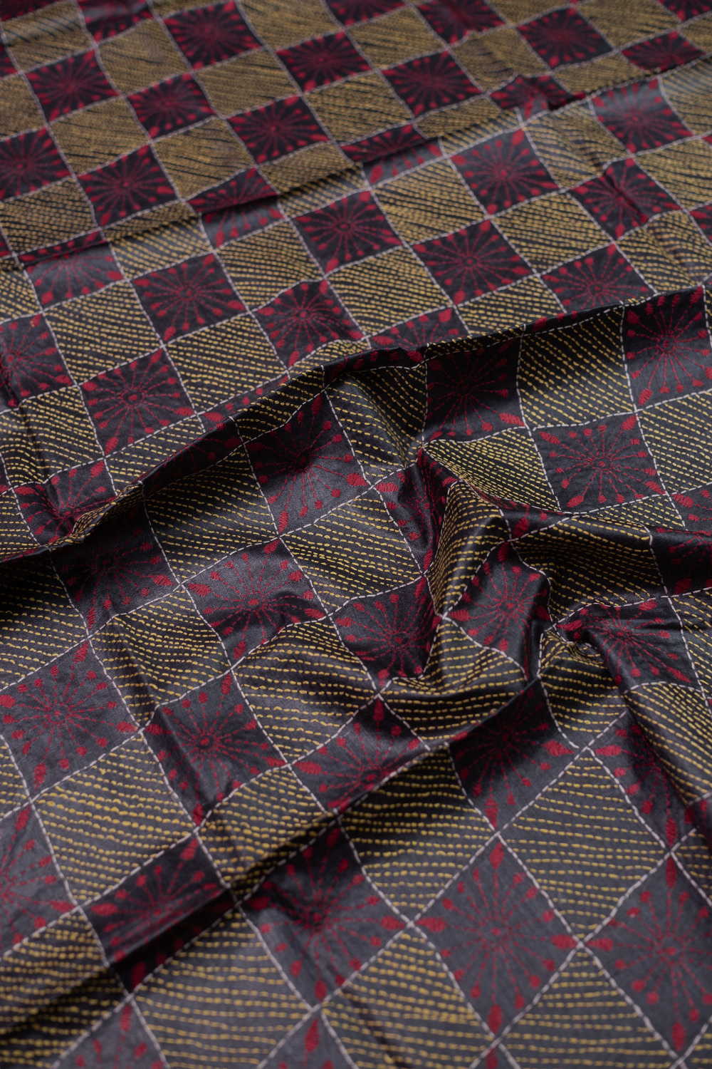 Checkered Pattern Kantha Silk Blouse - Image 2