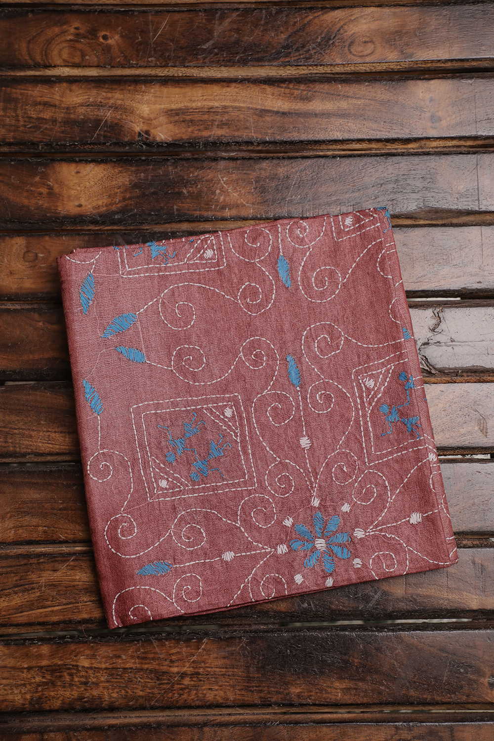 Rust Maroon Kantha Silk Blouse