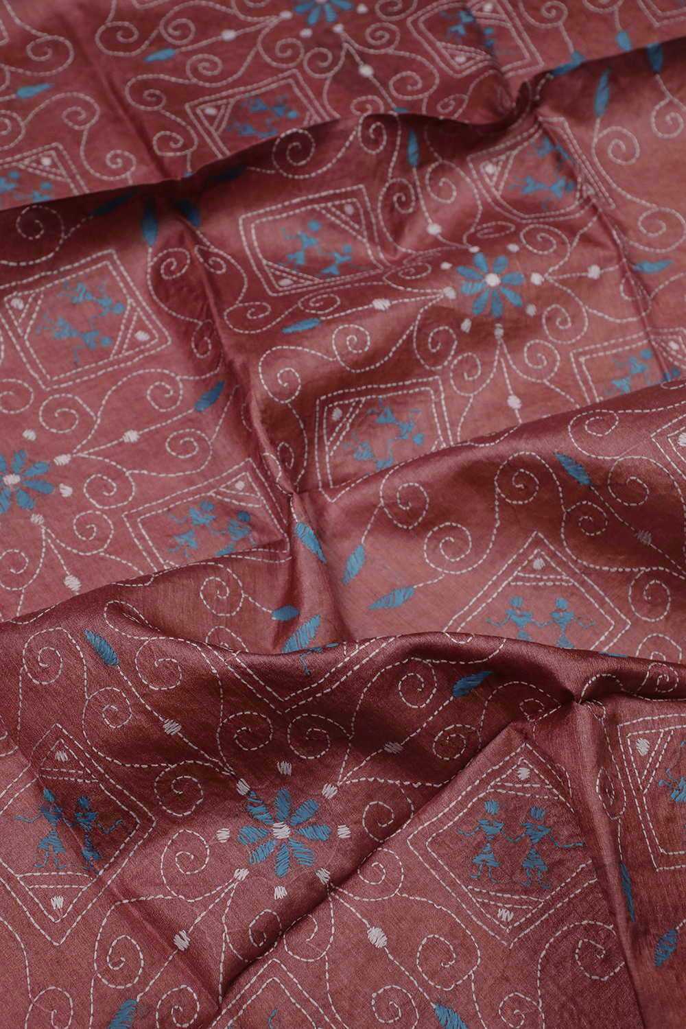 Rust Maroon Kantha Silk Blouse - Image 2