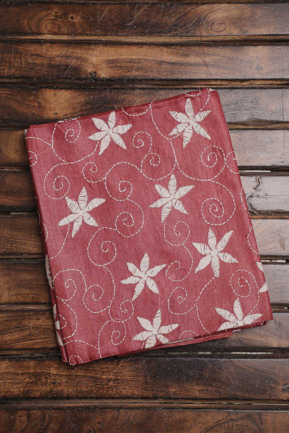 Florals on Maroon Kantha Silk Blouse