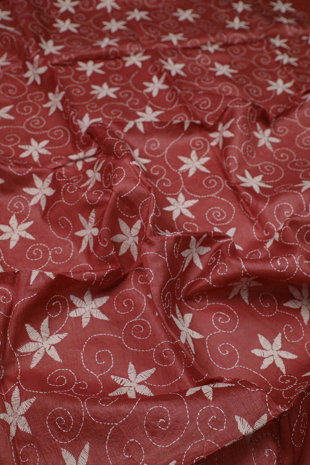 Florals on Maroon Kantha Silk Blouse - Image 2