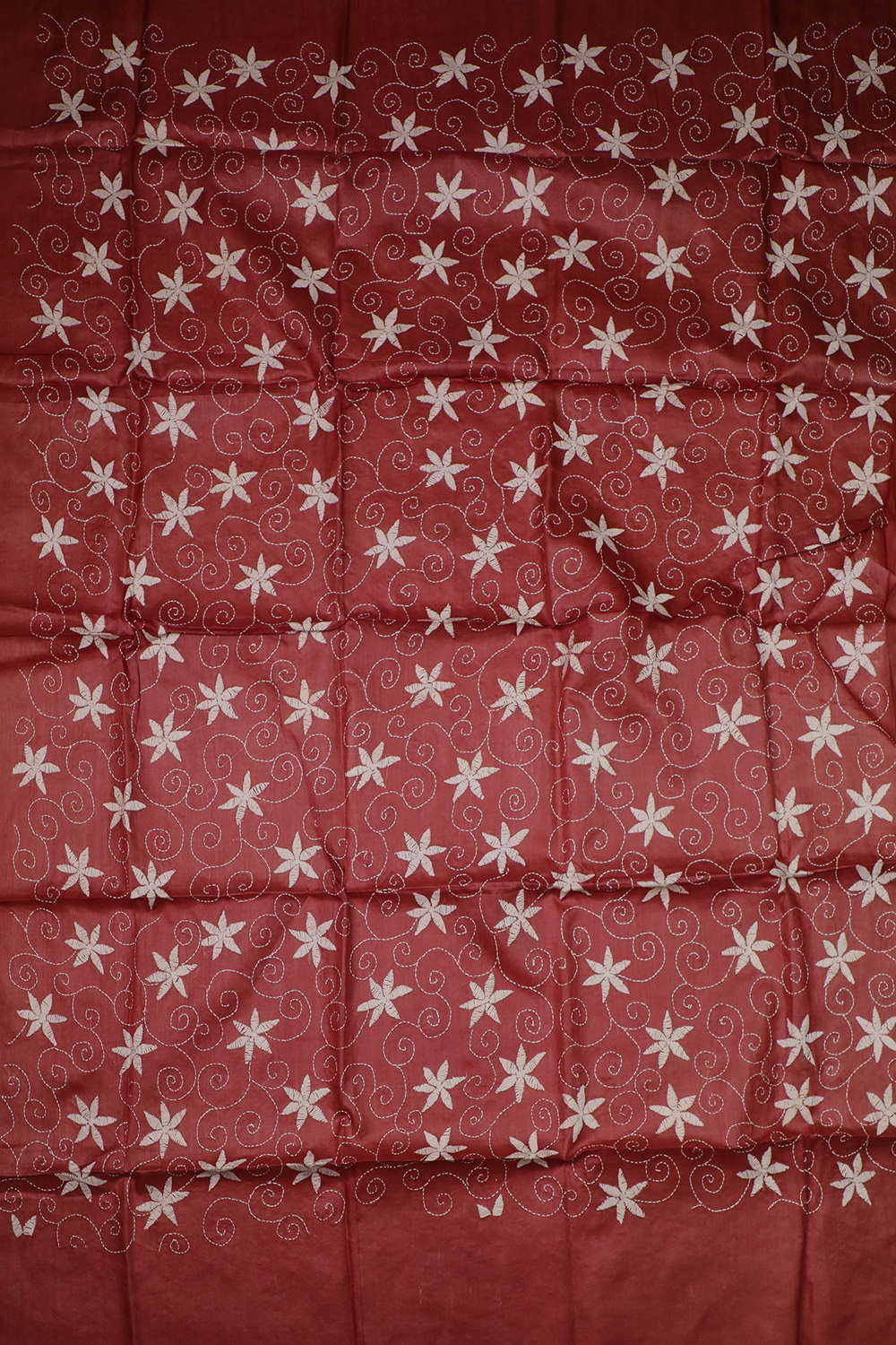 Florals on Maroon Kantha Silk Blouse - Image 3