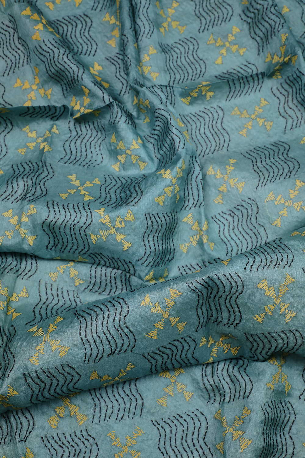 Soft Blue Kantha Silk Blouse - Image 3
