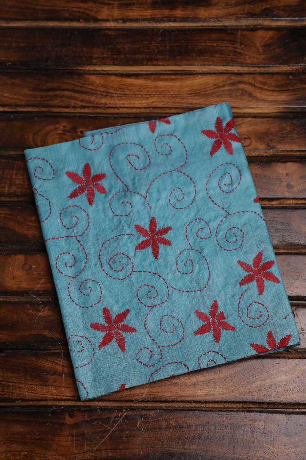 Blue with Maroon Floral Kantha Silk Blouse
