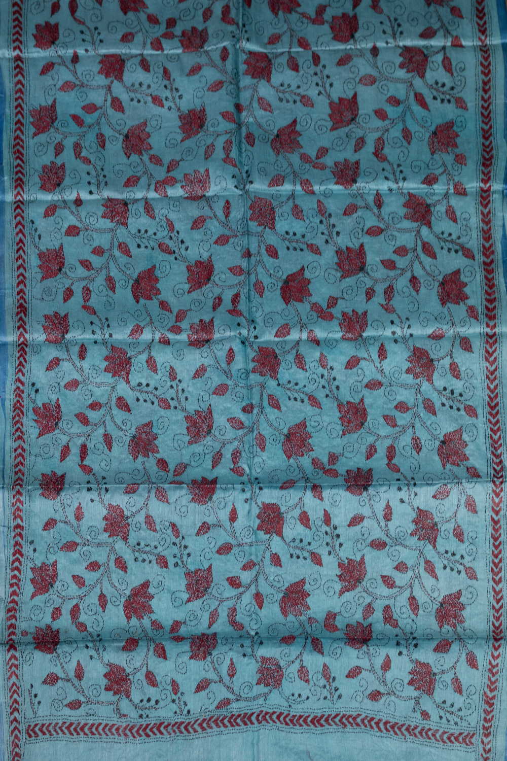Maroon Floral Kantha Silk Dupatta - Image 3