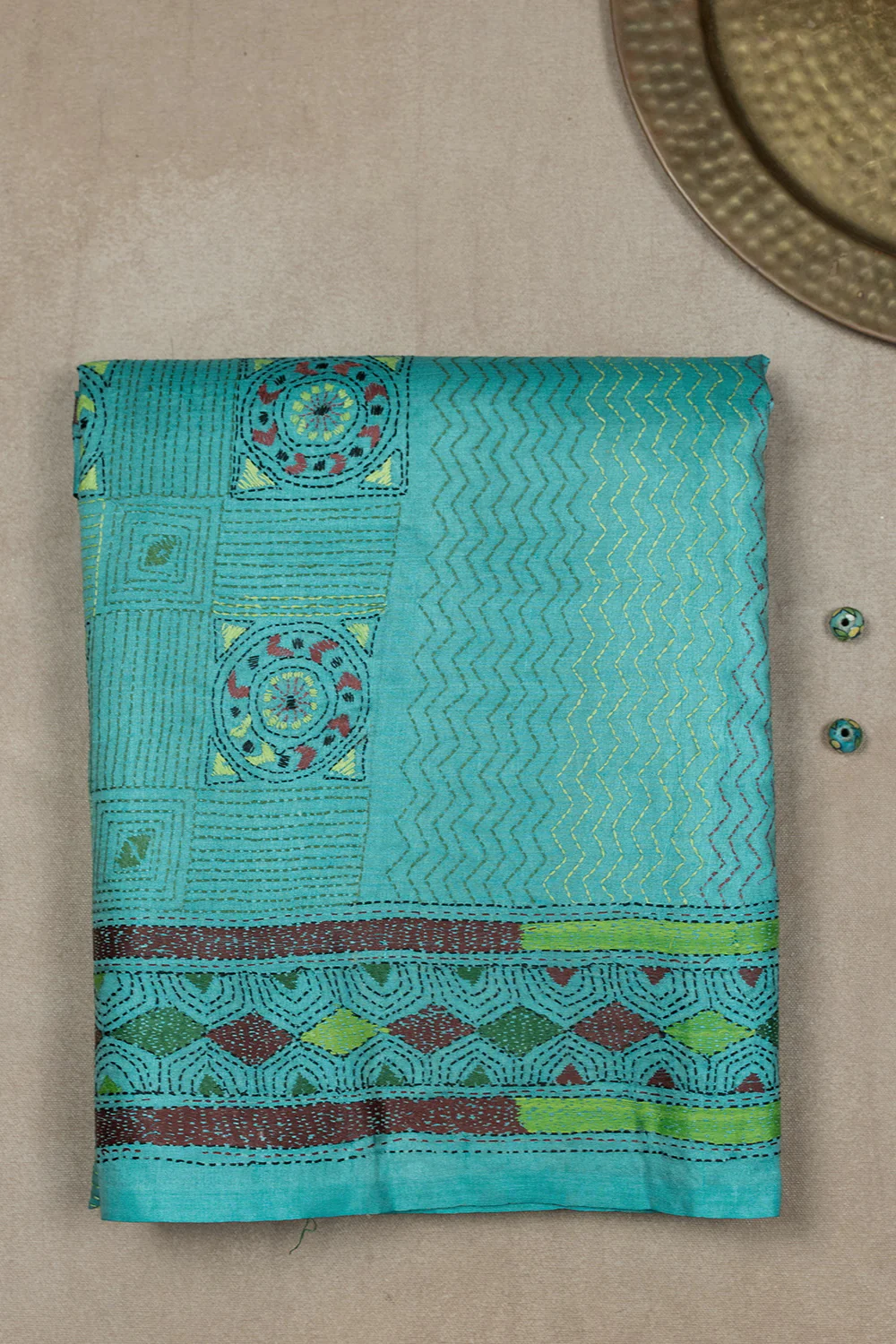 Azure Blue Kantha Tussar saree