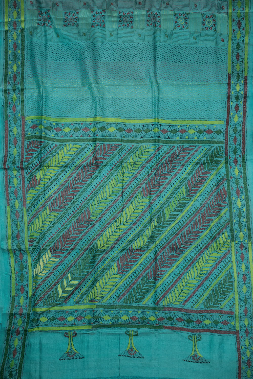 Azure Blue Kantha Tussar saree - Image 2