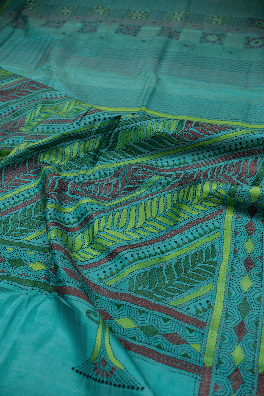 Azure Blue Kantha Tussar saree - Image 3