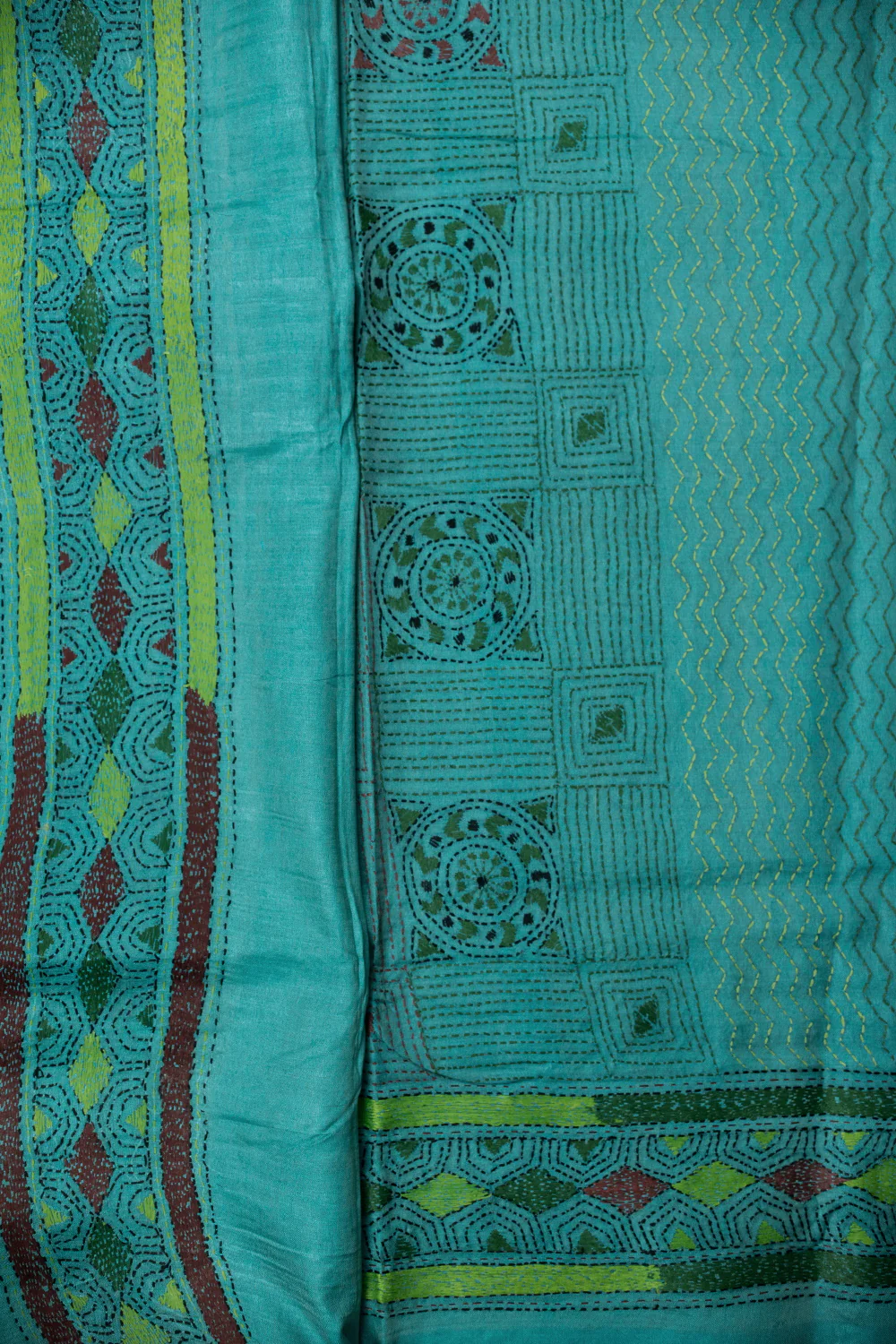 Azure Blue Kantha Tussar saree - Image 4