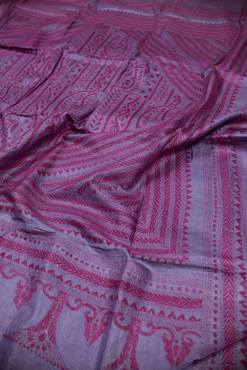 Lavender Purple Kantha Tussar saree - Image 3