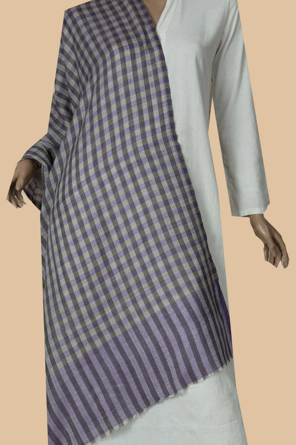 Checkered Design Kashmir Woolen Stole - Image 2