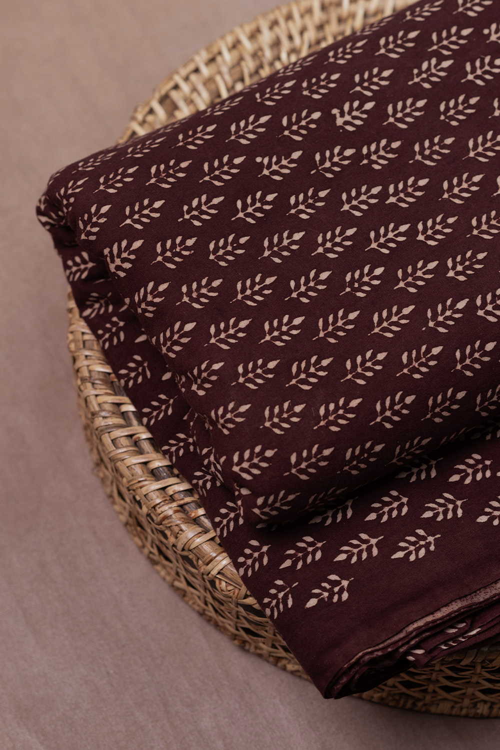 Leaf Motifs - Brown Kutch Cotton Fabric - Image 2