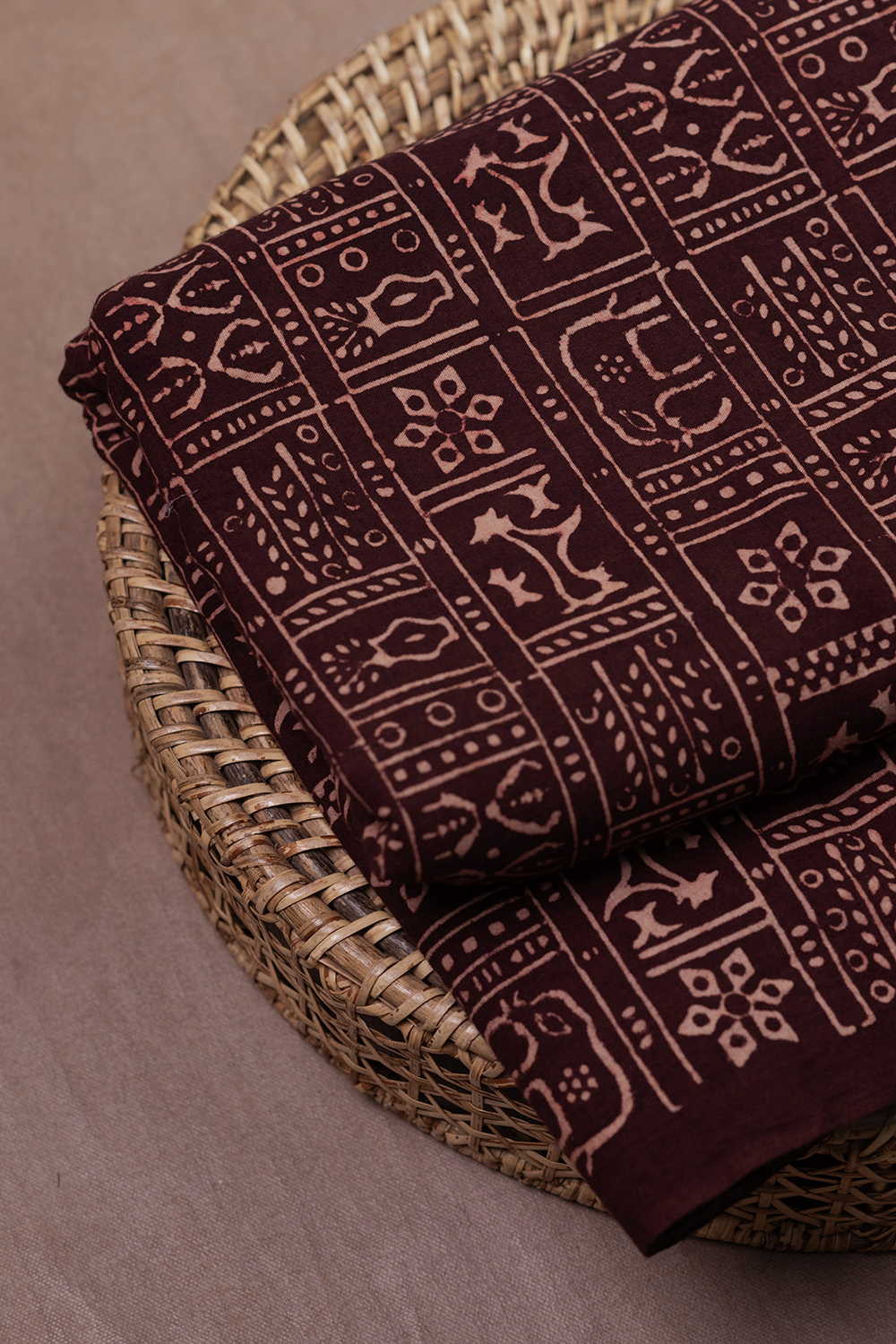 Patterned on Brown Kutch Cotton Fabric