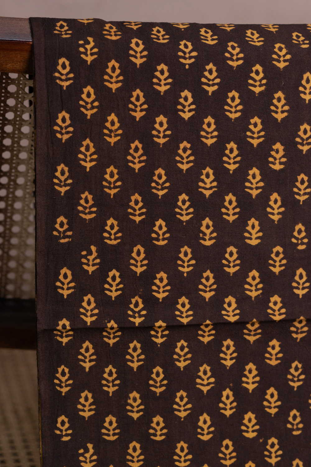 Yellow Motifs - Black Kutch Cotton Fabric