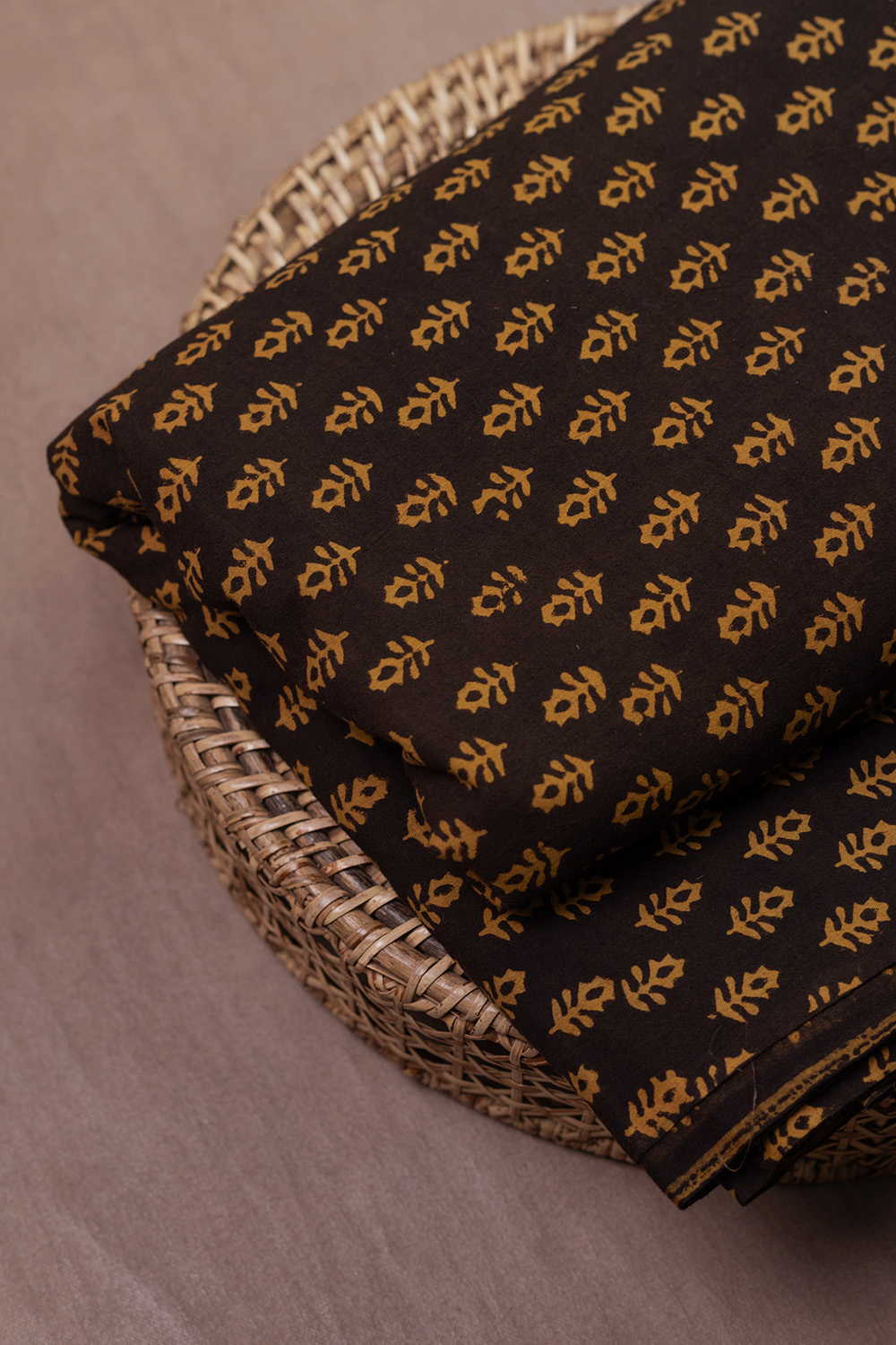 Yellow Motifs - Black Kutch Cotton Fabric - Image 2