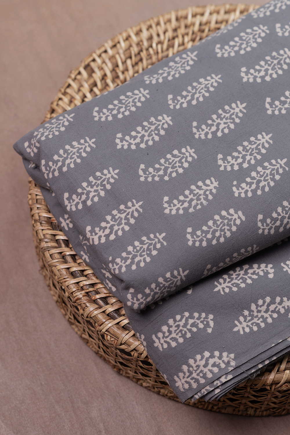 Grey with Motifs Kutch Cotton Fabric