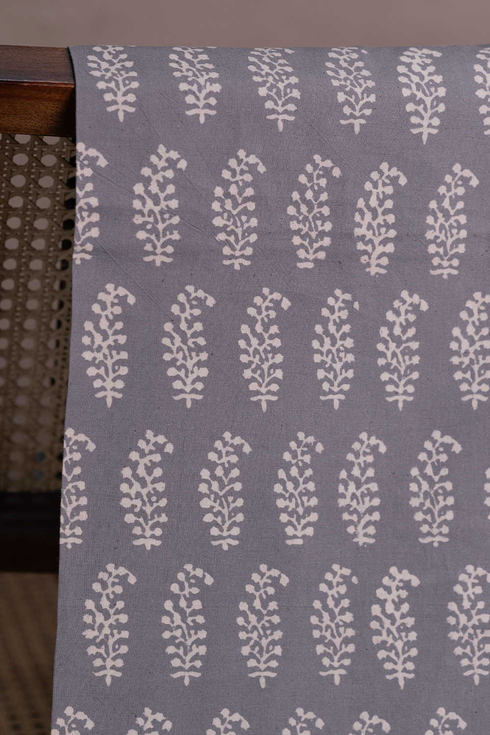 Grey with Motifs Kutch Cotton Fabric - Image 2