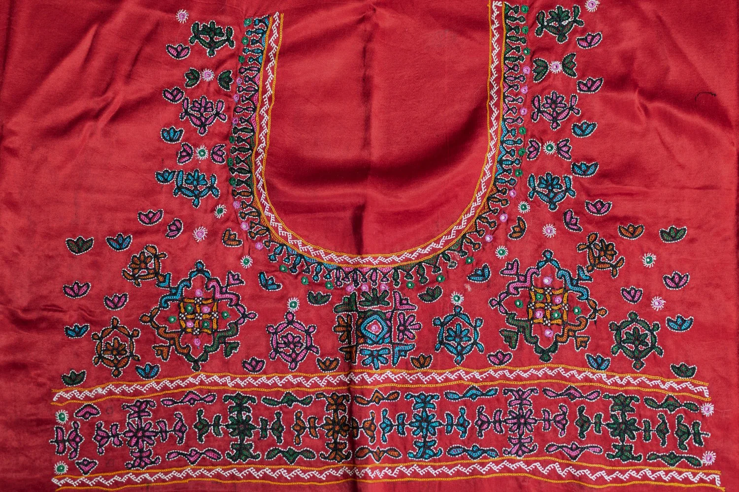Ruby Red Kutch Embroidered Mashru Silk Blouse - Image 3