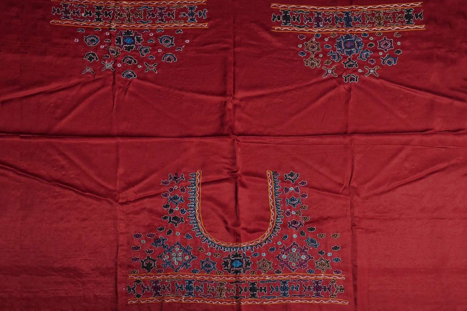 Scarlet Red Kutch Embroidered Mashru Silk Blouse - Image 2